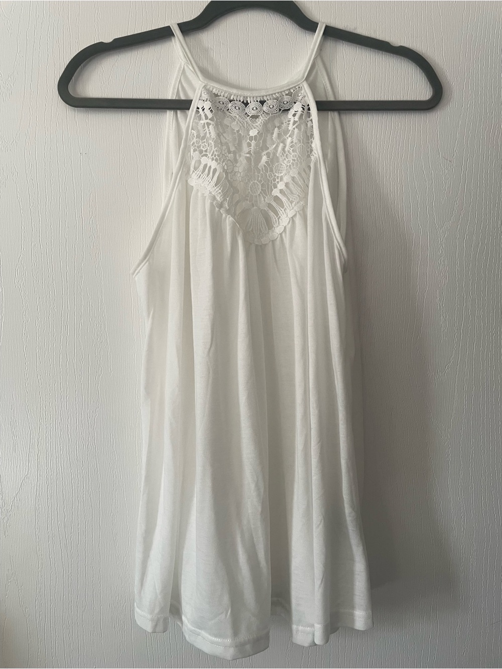 White lace crochet halter tank top • NWOT